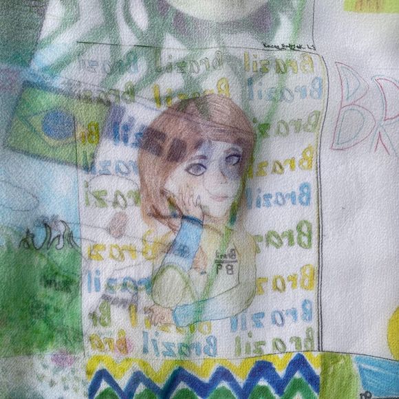 Rare Women's 100% Silk Rectangle Scarf Brazil OS Summer Artsy - Picture 7 of 9